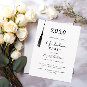 Graduation black white tassel invitation postcard