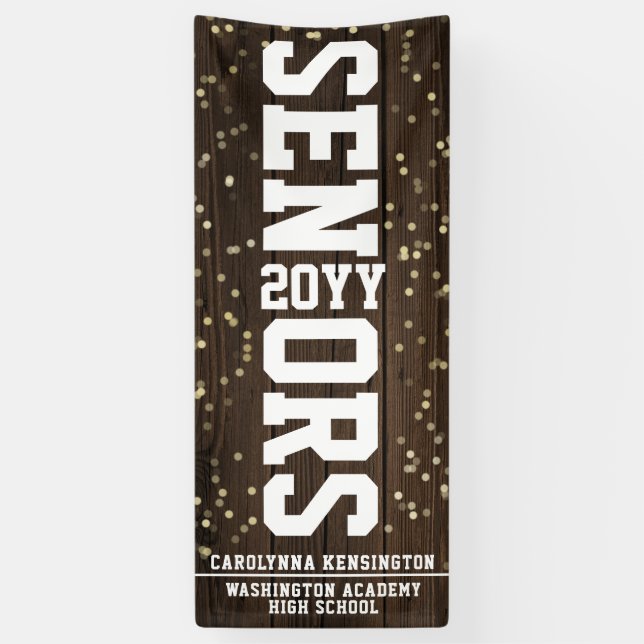 Graduation Block Letter Rustic Wood Confetti Banner (Vertical)