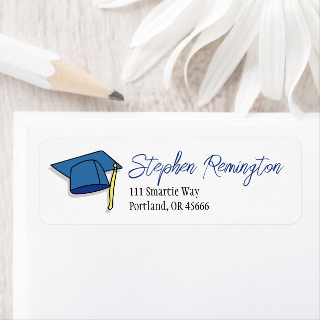 Graduation Blue Address Cap  Return Address Label (Insitu)