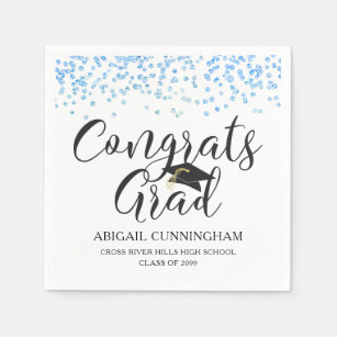 Graduation Blue Confetti CONGRATS GRAD Name Napkin