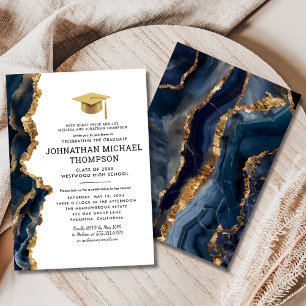Graduation Blue Gold Agate Graduation Invitation