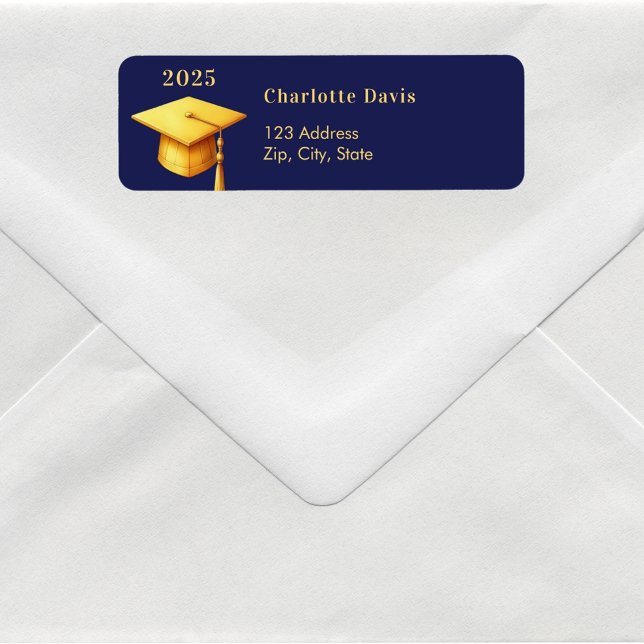 Graduation blue gold cap 2025 return address  label (Creator Uploaded)