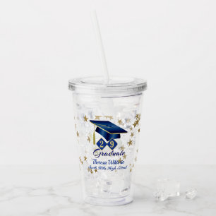 Graduation Blue Gold Stars Personalised Acrylic Tumbler
