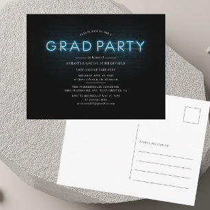 Graduation Blue Neon Grad 2025 Party Invitation Postcard