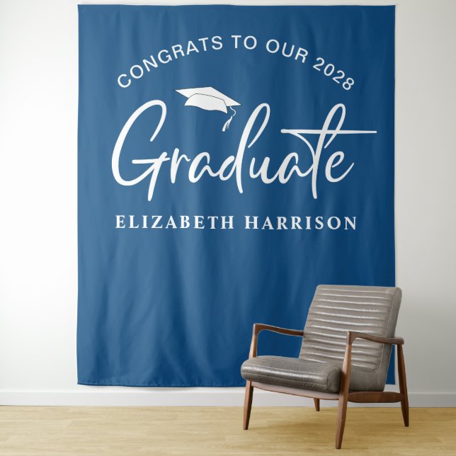 Graduation Blue Photo Booth Tapestry (In Situ)