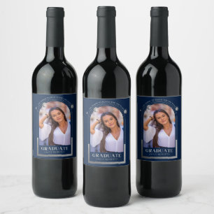 Graduation Blue Silver Sun Moon Stars Grad Photo Wine Label