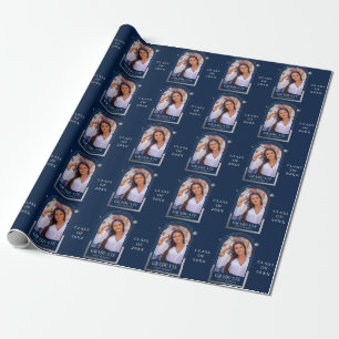 Graduation Blue Silver Sun Moon Stars Grad Photo Wrapping Paper