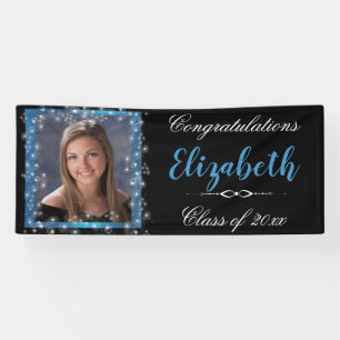 Graduation, Blue Sparkling Glitter, Custom Photo Banner