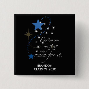 Graduation Blue Stars on Black Inspirational 15 Cm Square Badge