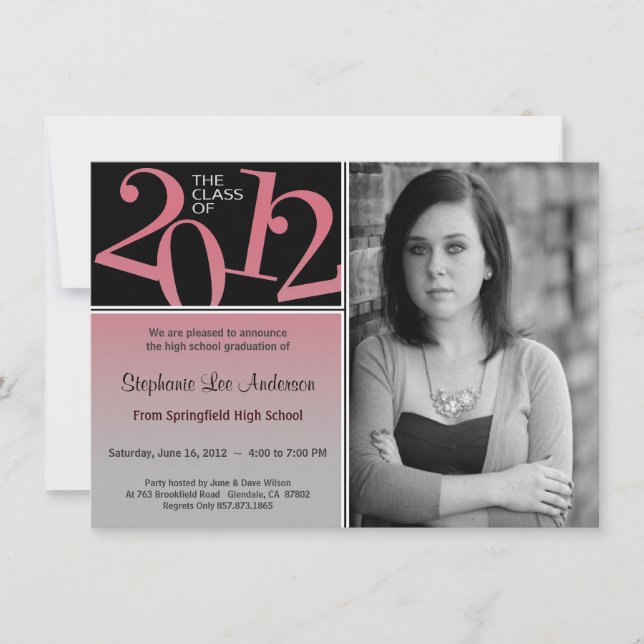 Graduation Blush on Grey Invite (Front)