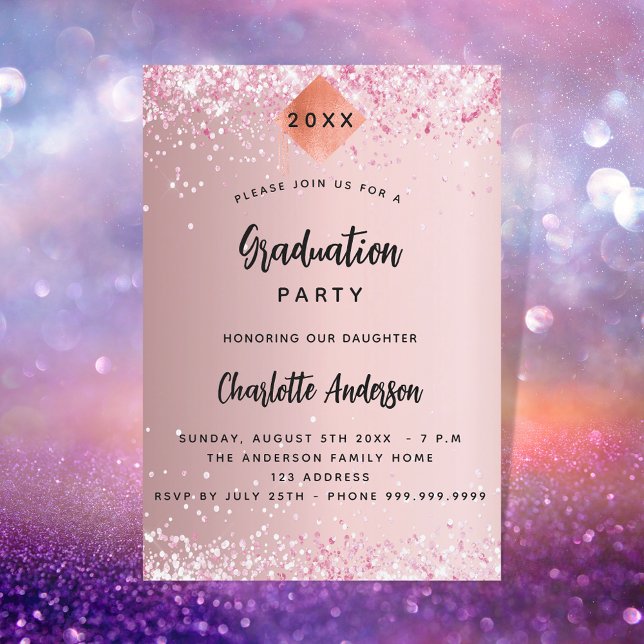 Graduation blush pink glitter girl invitation (Creator Uploaded)