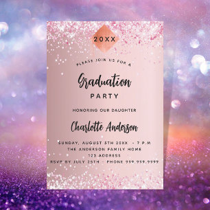 Graduation blush pink glitter girl invitation postcard