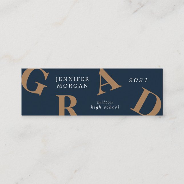graduation bold letters school colours  Name Card (Front)