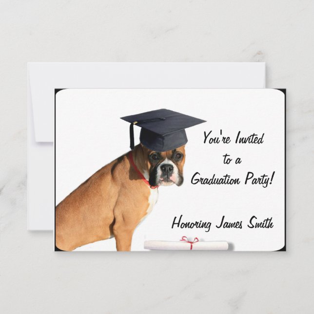 Graduation Boxer dog party invitation (Front)