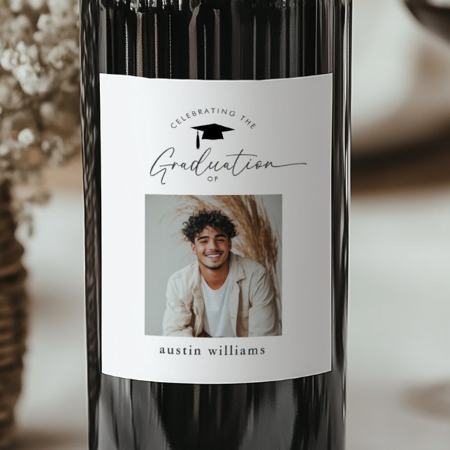 Graduation Boy Photo Wine Label (Creator Uploaded)