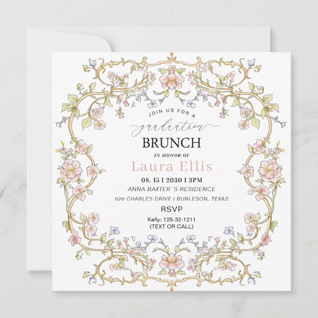 Graduation Brunch elegant modern watercolor Invitation (Front)