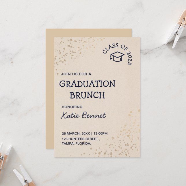 Graduation Brunch Elegant Simple Breakfast Invitation (Front/Back In Situ)