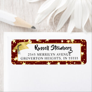 Graduation Brush Script Red Gold Stars Label Return Address Label