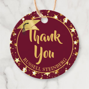 Graduation Brush Script THANK YOU Maroon Gold Star Favour Tags