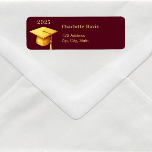 Graduation burgundy gold cap 2025 return address  label