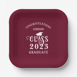Graduation Burgundy Maroon Class Year Congrats Paper Plate