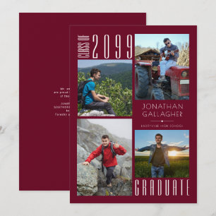 Graduation Burgundy Maroon Four Photos Announcement