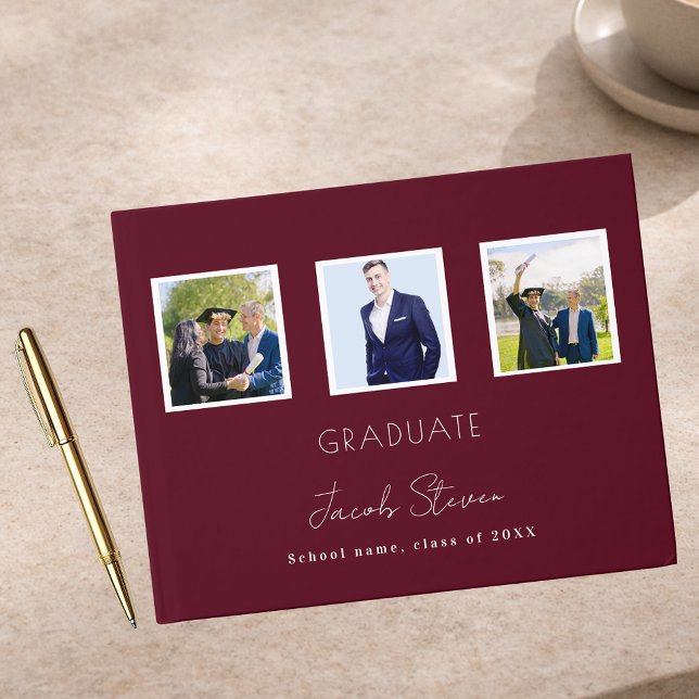 Graduation burgundy name script photo guest book (Creator Uploaded)
