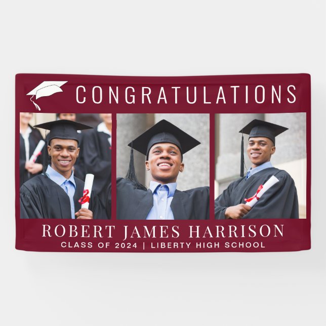 Graduation Burgundy Photo Welcome Banner (Horizontal)