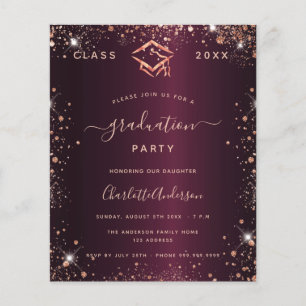 Graduation burgundy rose gold invitation
