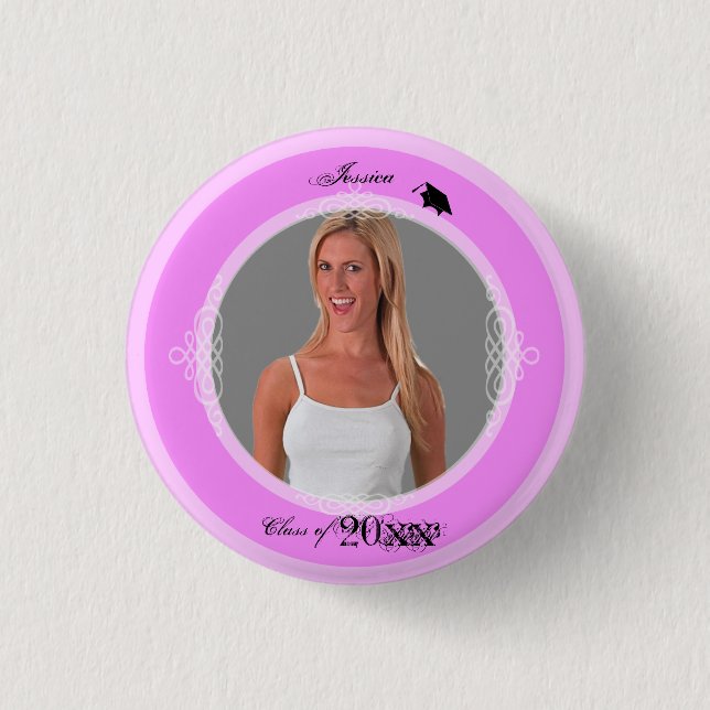 Graduation Button Add Photo 3 Pink (Front)