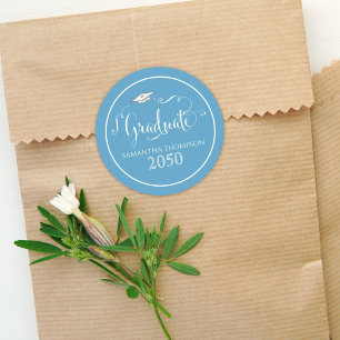 Graduation Calligraphy Script Elegant Teal Cap Classic Round Sticker