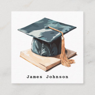 Graduation Cap and Book Square Business Card