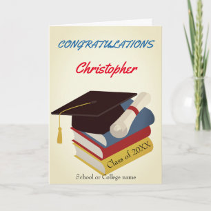 Graduation Cap and Books Congratulations Card