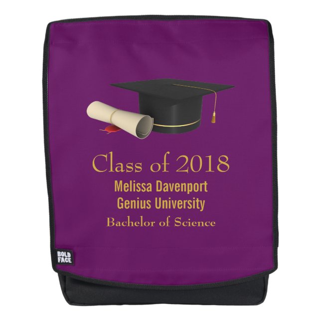 Graduation Cap and Diploma on Purple Class of 20XX Backpack (Front)