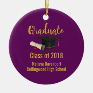 Graduation Cap and Diploma on Purple Class of 20XX Ceramic Ornament