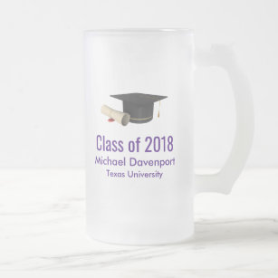 Graduation Cap and Diploma on Purple Class of 20XX Frosted Glass Beer Mug