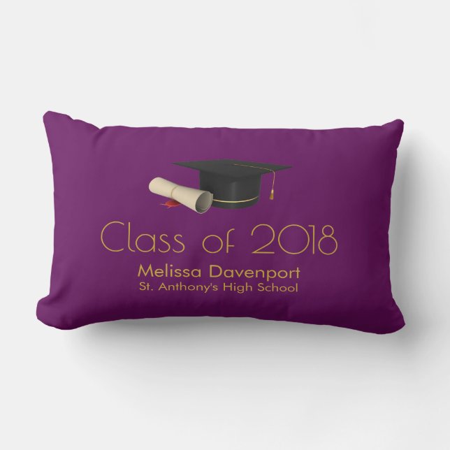 Graduation Cap and Diploma on Purple Class of 20XX Lumbar Cushion (Front)