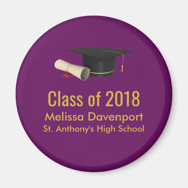 Graduation Cap and Diploma on Purple Class of 20XX Magnet (Front)