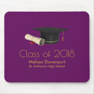 Graduation Cap and Diploma on Purple Class of 20XX Mouse Pad