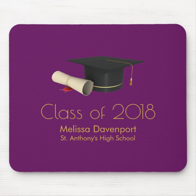 Graduation Cap and Diploma on Purple Class of 20XX Mouse Pad (Front)