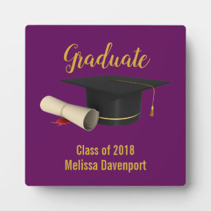 Graduation Cap and Diploma on Purple Class of 20XX Plaque