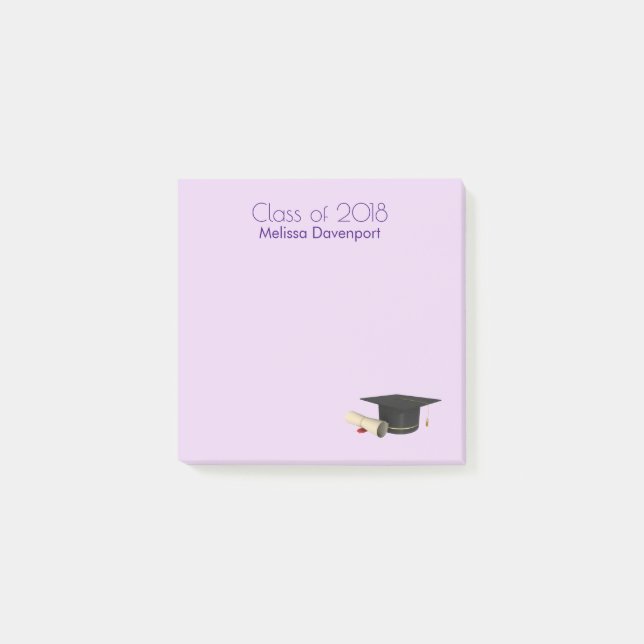 Graduation Cap and Diploma on Purple Class of 20XX Post-it Notes (Front)