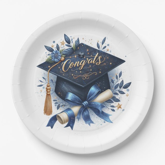 Graduation Cap and Diploma Paper Plate (Front)