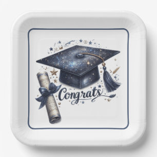 Graduation Cap and Diploma Paper Plate