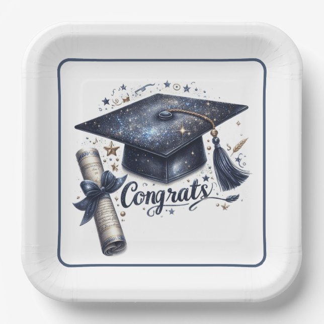 Graduation Cap and Diploma Paper Plate (Front)