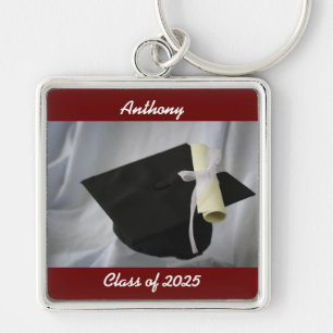 Graduation Cap And Diploma Square Keychain