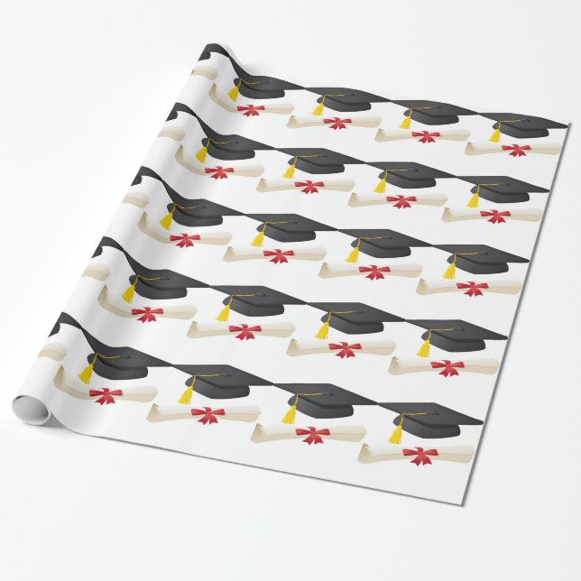 Graduation cap and gown wrapping paper (Unrolled)