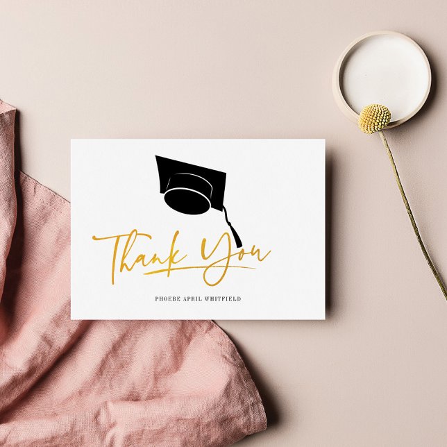 Graduation Cap and Tassel Faux Gold Thank You Card (Creator Uploaded)