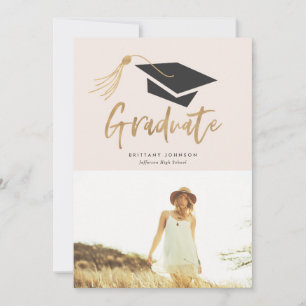Graduation Cap and Tassel Gold Foil Photo Party Invitation