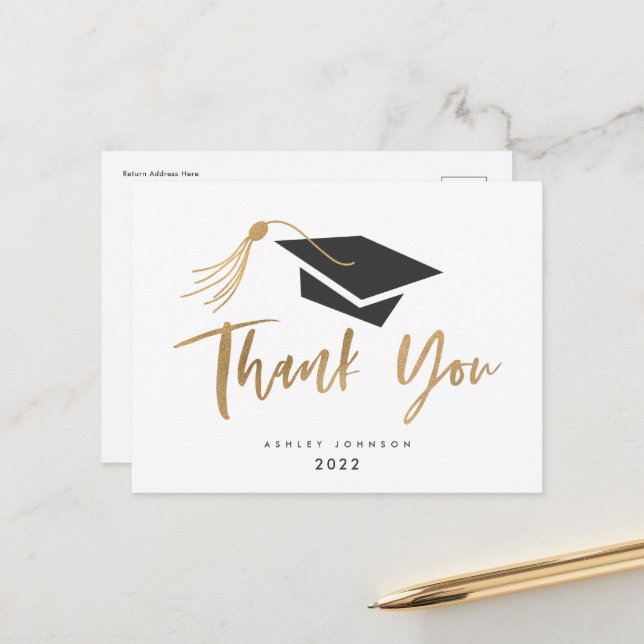 Graduation Cap and Tassel Gold Foil Postcard (Front/Back In Situ)
